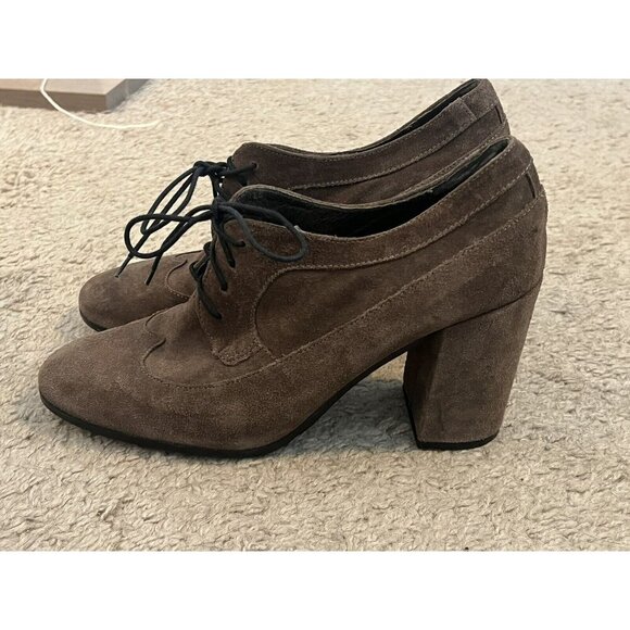 Paola Ferri By Alba Moda Tan Suede Leather Lace-Up Oxford Block Heel Booties 39 - Picture 3 of 12
